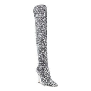 STEVE MADDEN Womens Silver Sequined Vivee Toe Sculpted Heel Heeled Boots 5.5 M